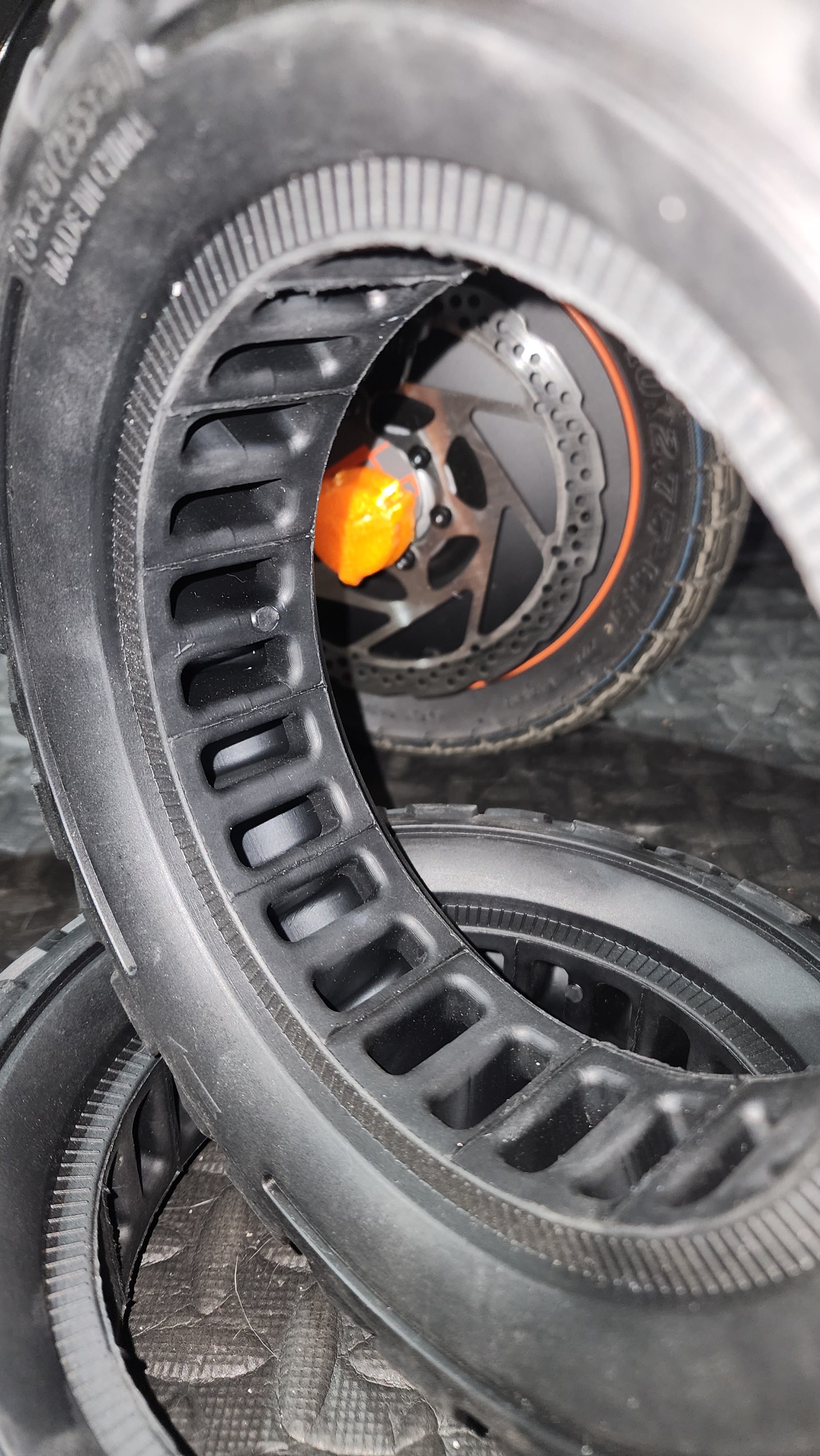closeup of impact resistant design implemented in new solid electric scooter tires