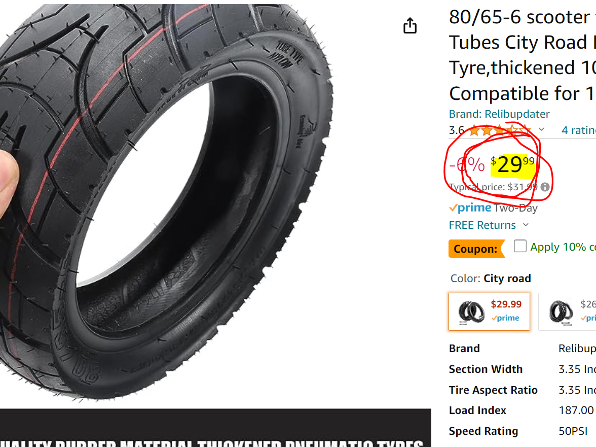 10" x 3" Tires 80/65-6 (Tire & Tube) image 8