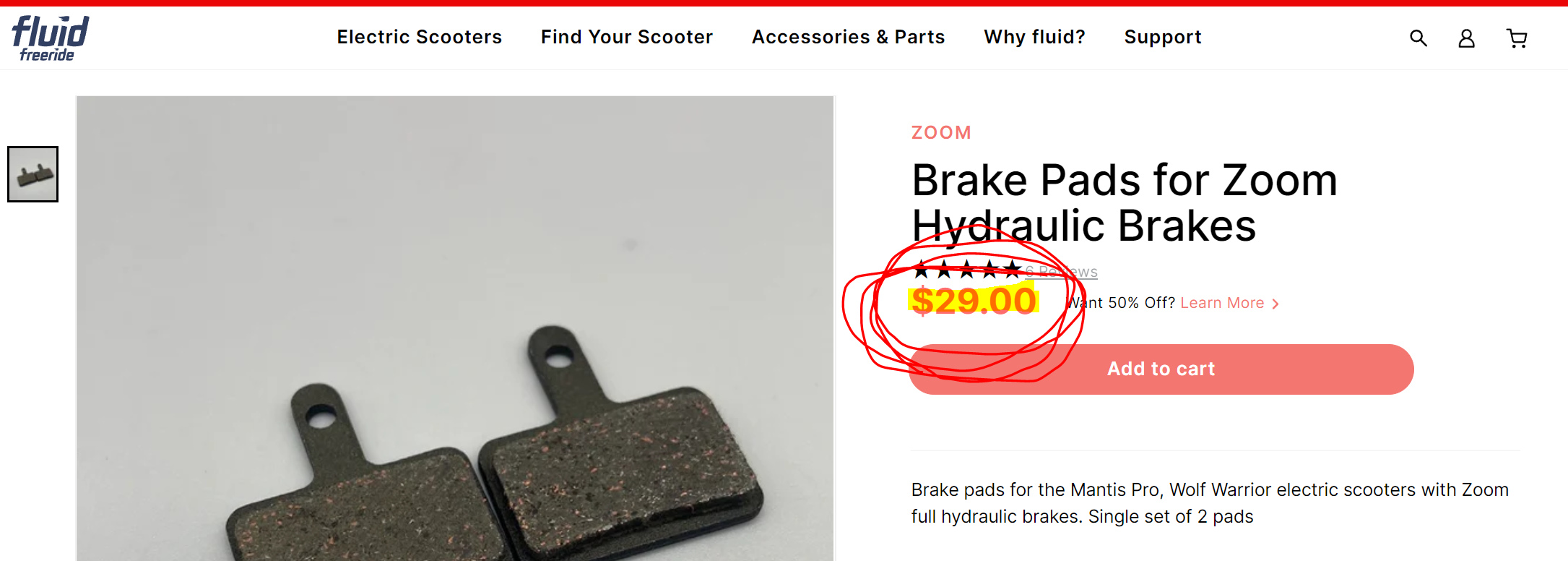 Zoom Electric Scooter Brake Pads image 2