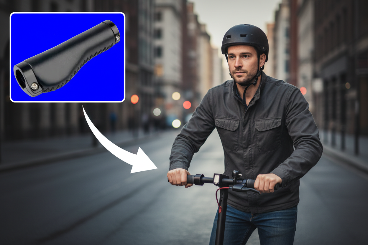  Man riding a scooter with upgraded bar grips