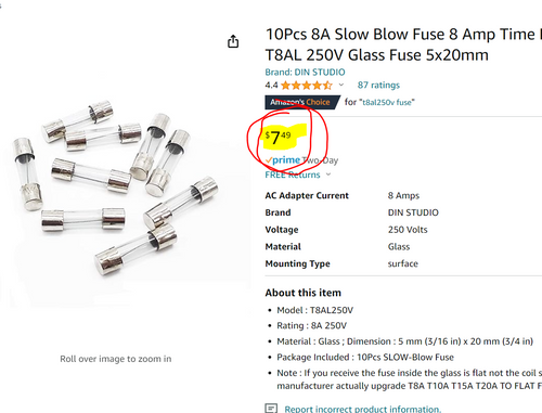 8 Amp Kaabo Charge Port Fuse (10 pack) image 1