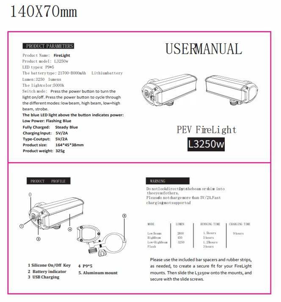 Fire Light L3250W Handlebar Light image 2
