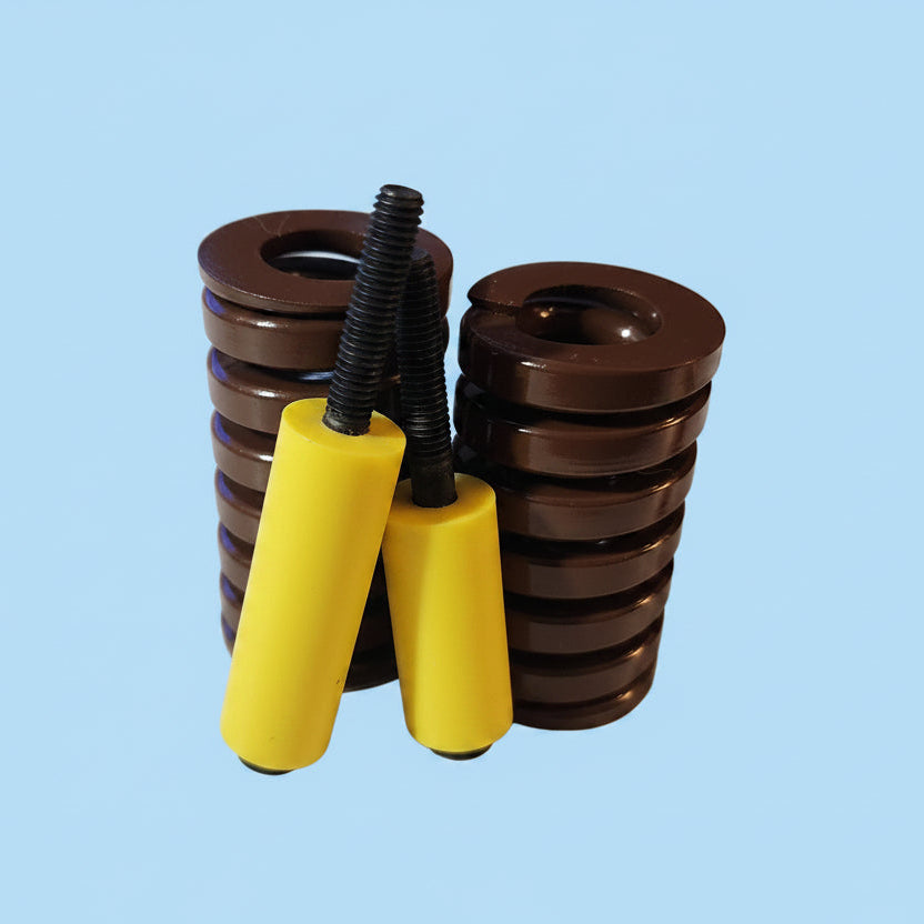 two screws, custom bushings, and thick brown springs